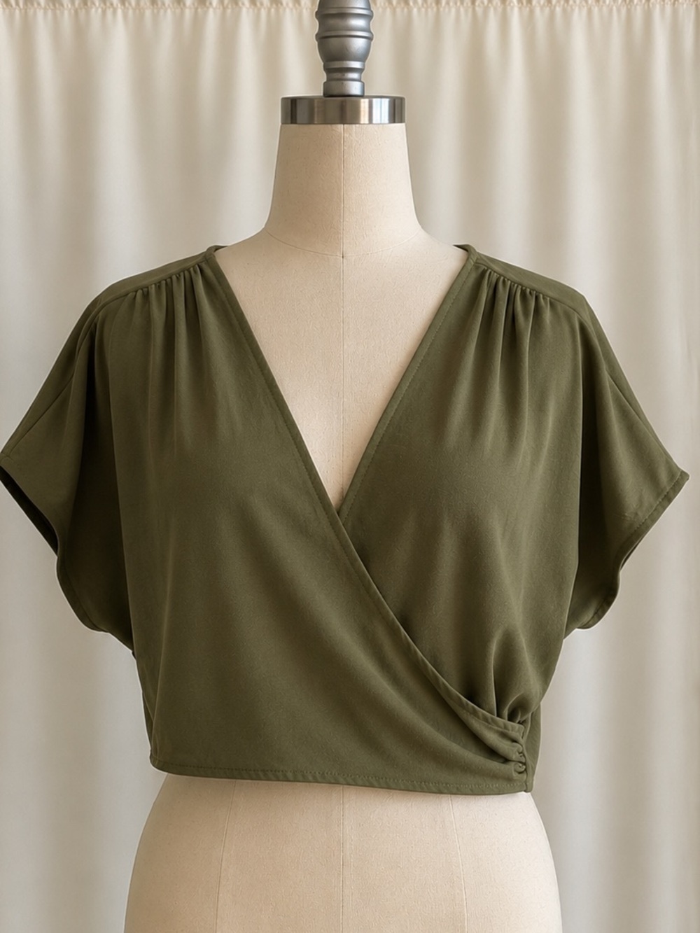 Zara Women Olive Green Wrap Crop Top size Medium